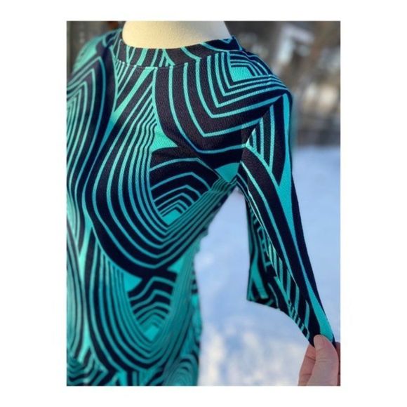 Vintage 60s Skirt Set Stretch A-Line Green Black - Picture 10 of 14